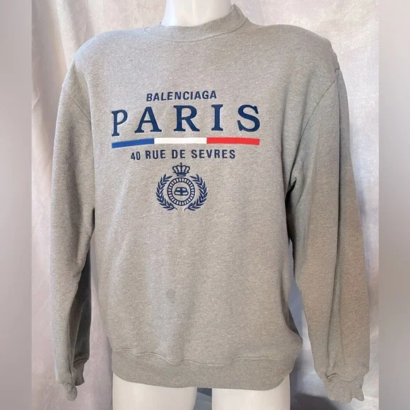 Balenciaga Gray Crewneck with Blue and Red Details - Picture 4 of 14